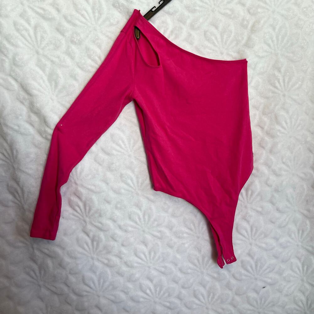 Calvin Klein jeans pink one shoulder cotton blend body suit size medium preowned